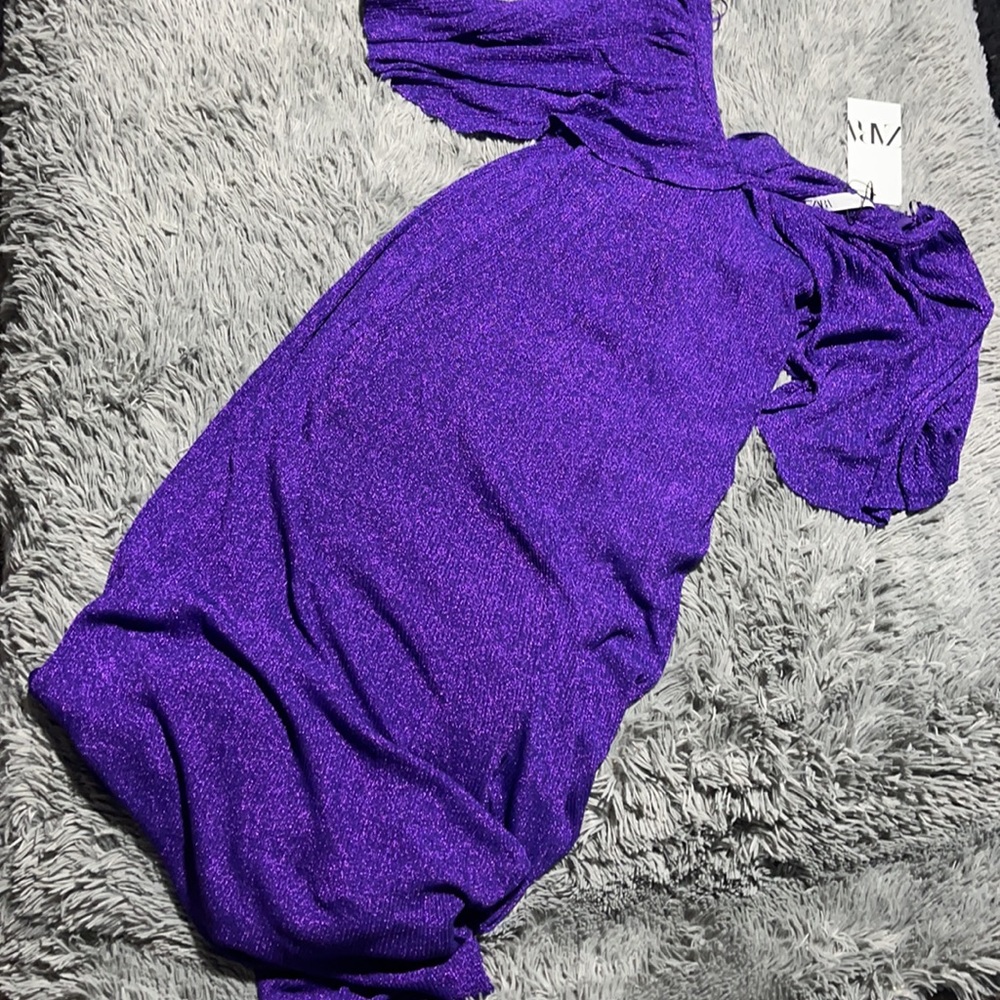 24.-π₯°π₯°ZARA Metallic Purple Cape Maxi Dressπ₯°π₯° - Picture 7 of 15
